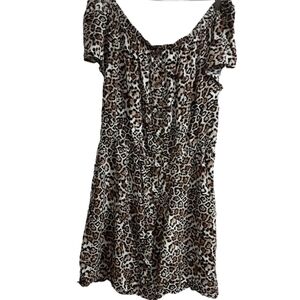 J for justify women off shoulder animal printed mini dress 3XL brown babydoll